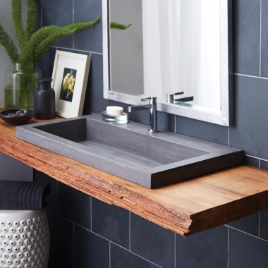 Click here to see Native NSL3619-SX Native Trails Trough NativeStone Drop-In Lavatory Sink, No Faucet Hole, Slate - NSL3619-SX