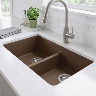Click here to see   Blanco Corence 33” Double Bowl Kitchen Sink with Silgrannit Surface, Dual-Mount, Cafe - 442565