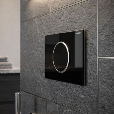 Click here to see   Geberit Sigma10 Touchless Dual Flush Actuation Plate, AC Powered, Black - CR115-7KM1