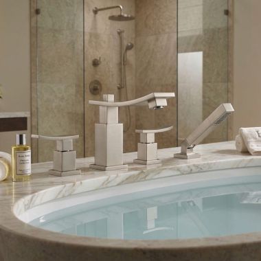 Click here to see   Jorger Empire II Deck Mount Two Handle Tub Filler w/ Hand Shower, Platinum - 628.40.100.065