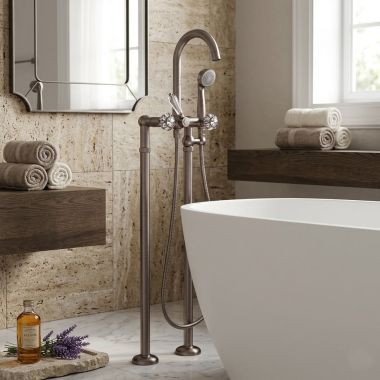 Click here to see   Jorger Cronos Freestanding Tub Filler w/ Handshower, Cross Handles, Mink - 637.20.140.095