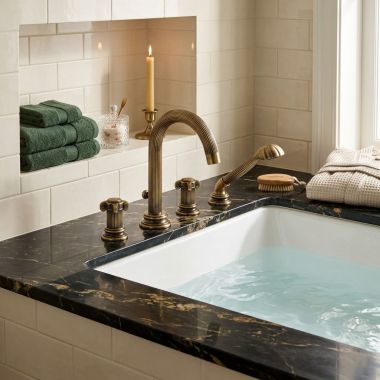 Click here to see   Jorger Aphrodite Deck Mount Two Handle Tub Filler w/ Hand Shower, Bronze - 607.40.100.011