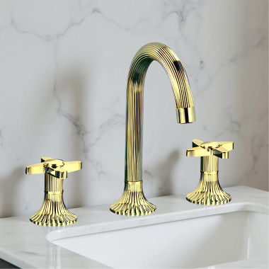 Click here to see   Joerger Cronos Two-Handle Widespread Lavatory Faucet, Cross Handles, Antique Gold - 637.30.300.025