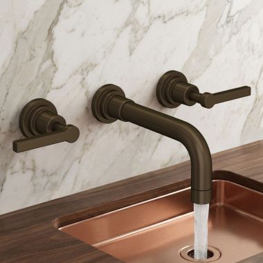 Click here to see   Rohl Lombardia Two-Handle Wall Mount Lavatory Faucet Trim, 1.2 GPM, Lever Handles, Tuscan Brass - A2207LMTCBTO2 
