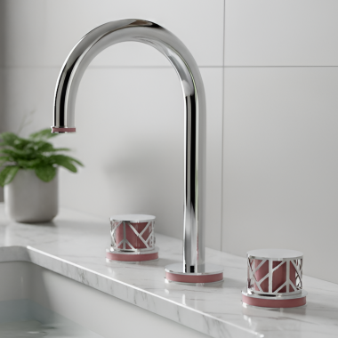 Click here to see   Phylrich Jolie Two Handle Widespread Lavatory Faucet w/ Pink Accents, 1.2 GPM, Polished Chrome - 222-01-026X045