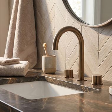 Click here to see   Phylrich Basic II Two Handle Widespread Lavatory Faucet w/ Tall Spout, 1.2 GPM, Old English Brass - 230-02-OEB