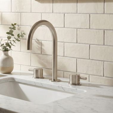 Click here to see   Phylrich Basic II Two Handle Widespread Lavatory Faucet w/ Tall Spout, 1.2 GPM, Satin Nickel - 230-04-015