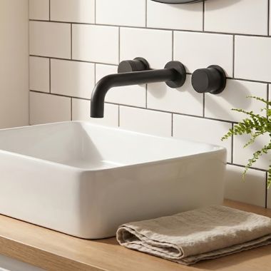 Click here to see   Phylrich Basic II Wall Mount Lavatory Faucet, w/ Lever Handles, 1.2 GPM, Matte Black - 230-14-040