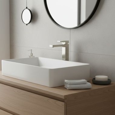 Click here to see   Phylrich Mix Single Handle Lavatory Faucet, w/ Blade Handle, 1.2 GPM, Satin Nickel - 290T-06-015