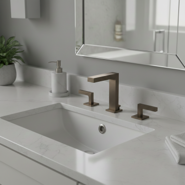 Click here to see   Phylrich Stria Two Handle Widespread Lavatory Faucet, 1.2 GPM, Pewter - 291-02-15A