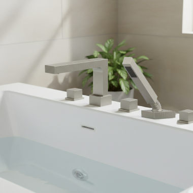 Click here to see   Phylrich Stria Deck Mount Two Handle Tub Filler Trim Set w/ Hand Shower, Burnished Nickel - 291-51-15B
