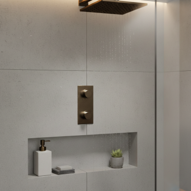 Click here to see Phlyrich  Phylrich Basic II Mini Thermostatic Valve Trim with Volume Control/Diverter, Smooth Handle, Old English Brass - 4-169-OEB