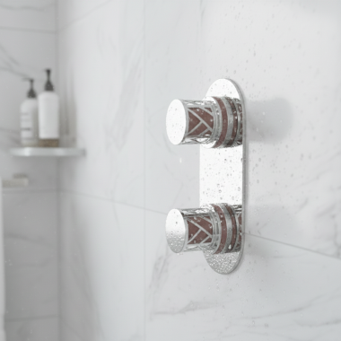 Click here to see Phlyrich  Phylrich Jolie Thermostatic Valve Trim with Volume Control/Diverter, Pink Accents, Polished Chrome - 4-589-026X045