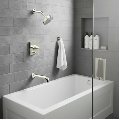 Click here to see   Phylrich Hex Modern Tub and Shower Trim, 1.8 GPM, Lever Handle, Satin Nickel - 501-27-015