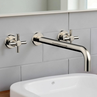 Click here to see   Phylrich Basic Wall Mount Lavatory Faucet, Tubular Cross Handles, 1.2 GPM, Polished Nickel - DWL134-14-014