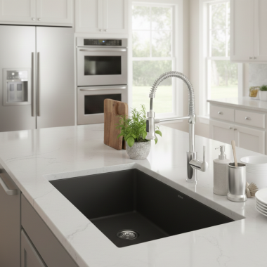 Click here to see   Blanco Corence 33” Rectangular Single Bowl Silgranit Kitchen Sink, Dual Mount, Coal Black - 443014