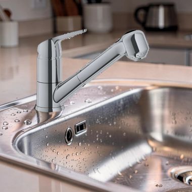 Click here to see Franke  Franke Novara Eco Pull-Out Spray Faucet with Ceramic Disc Cartridge, 1.75 GPM, Satin Nickel - FFPS3780 