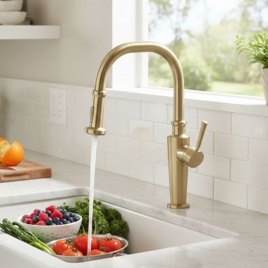 Click here to see Franke  Franke Absinthe Single Handle Pull-Down Kitchen Faucet, Satin Brass - FF5290SB 