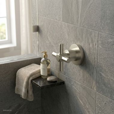 Click here to see   Phylrich Basic Series Volume Control or Diverter Trim with Metal Tubular Cross Handle, Satin Nickel - D2PV134A-015