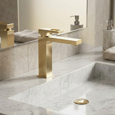 Click here to see   Phylrich Mix Single Handle Lavatory Faucet w/ Ring Handle, 1.2 GPM, Satin Brass - 290-07-004