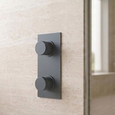 Click here to see   Phylrich Basic II Two-Handle Mini Thermostatic Valve Trim with Volume Control/Diverter, Knurled Handles, Gun Metal - 4-168-15G