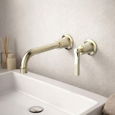 Click here to see   Phylrich Hex Modern Single-Handle Wall-Mount Lavatory Faucet, Lever Handle, 1.2 GPM, Uncoated Polished Brass - 501-18-03U