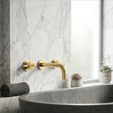 Click here to see   Phylrich Basic II Two-Handle Wall-Mount Tub Faucet, Lever Handles, Uncoated Polished Brass - 230-59-03U