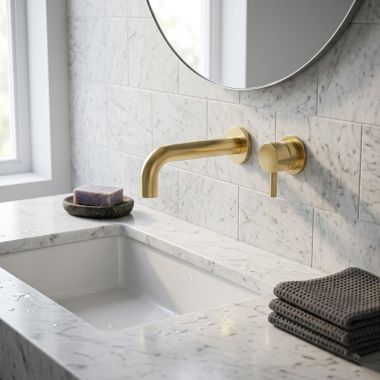 Click here to see   Phylrich Basic II Single-Handle Wall-Mount Lavatory Faucet, Lever Handle, 1.2 GPM, Uncoated Polished Brass - 230-15-03U