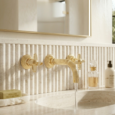 Click here to see   Jorger Cronos Two-Handle Wall Mount Lavatory Faucet Trim, Cross Handles, Sunshine - 637.30.360.040