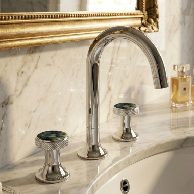 Click here to see   Jorger Valencia Two-Handle Widespread Lavatory Faucet w/ Labradorite Gemstone, Chrome - 638.30.300.000-55