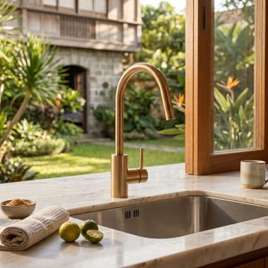 Click here to see Mountain Plumbing Products  Mountain Plumbing Single Handle Hot and Cold Water Faucet, Champagne Bronze - MT1900-NL/CHBRZ