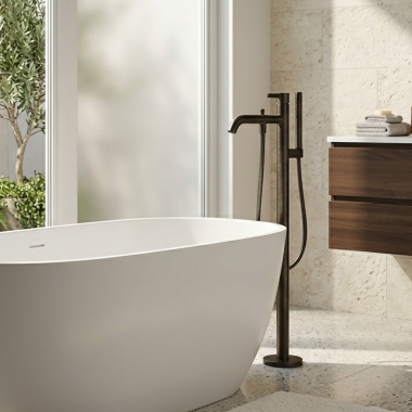 Click here to see   TOTO GF Freestanding Tub Filler with Handshower, COMFORT GLIDE, COMFORT WAVE Matte Black - TBG11306U#MBL