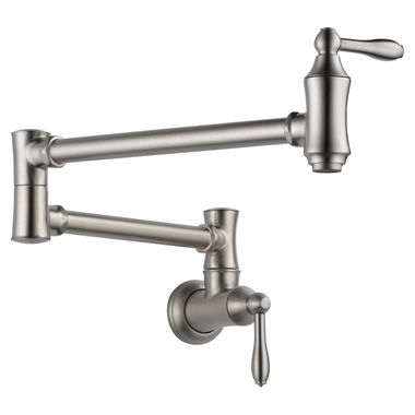 Click here to see Delta 1177LF-SS Delta Traditional Wall-Mount Pot Filler Faucet, Stainless Steel - 1177LF-SS