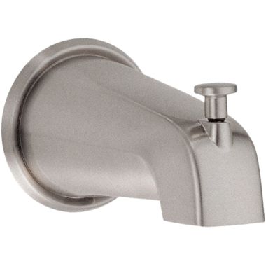 Click here to see Gerber D606425BN Gerber 8 9/16in Brushed Nickel Wall Mount Tub Spout with Diverter, 1/2in-14NPT Connection, Single-Hole Insallation, Metal COnstruction - D606425BN 