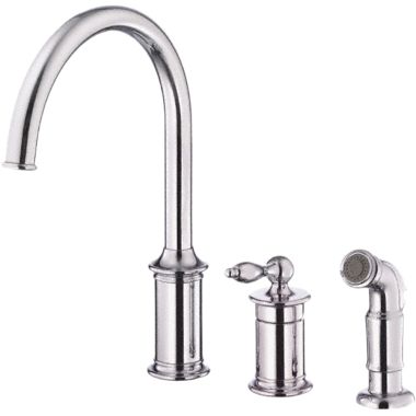 Click here to see Danze D409010 Danze Prince Single Handle Kitchen Faucet w/ Side Spray, 3 Hole, Chrome - D409010