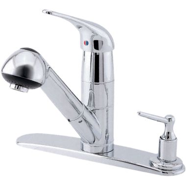 Click here to see Danze D455612 Danze Melrose Single Handle Pull-Out Kitchen Faucet w/ Soap Dispenser in Deck Plate, Chrome - D455612