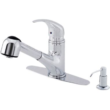 Click here to see Danze D454512 Danze Melrose Single Handle Pull-Out Kitchen Faucet w/ Soap Dispenser, Chrome - D454512
