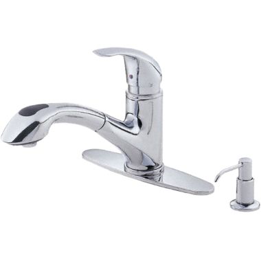 Click here to see Danze D454612 Danze Melrose Single Handle Pull-Out Kitchen Faucet w/ Soap Dispenser, Chrome - D454612