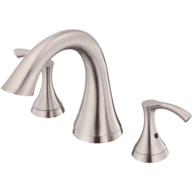 Click here to see Gerber D300922BNT Gerber Antioch Two-Handle Deck-Mount Roman Tub Faucet Trim, 3-Hole, Lever Handles, ADA, Metal Spout, Brushed Nickel - D300922BNT