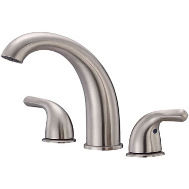 Click here to see Danze D300911BNT Danze Melrose Two-Handle Deck-Mount Roman Tub Faucet Trim, 3-Hole, Lever Handles, ADA, Brass Spout, Brushed Nickel - D300911BNT