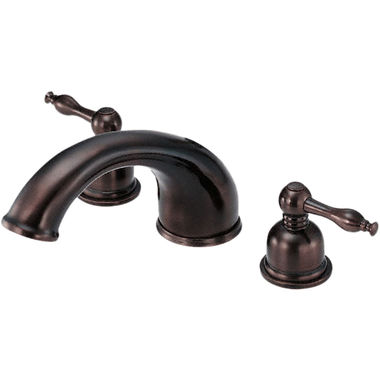 Click here to see Danze D302555RBT Danze Sheridan Two-Handle Deck-Mount Roman Tub Faucet Trim, 3-Hole, Lever Handles, ADA, Oil Rubbed Bronze - D302555RBT