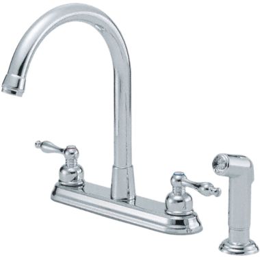 Click here to see Danze D422055 Danze Sheridan Two-Handle Kitchen Faucet w/ Side Spray, 2.5 GPM, Chrome - D422055