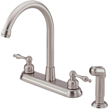 Click here to see Danze D422055SS Danze Sheridan Two-Handle Kitchen Faucet w/ Side Spray, 2.5 GPM, Stainless Steel - D422055SS
