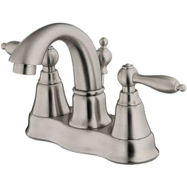 Click here to see Danze D301040BN Danze Fairmont Centerset Bathroom Faucet with Metal Touch-Down Drain, Two-Handle, 1.5 GPM, Lever Handle, ADA, WaterSense, Brushed Nickel - D301040BN