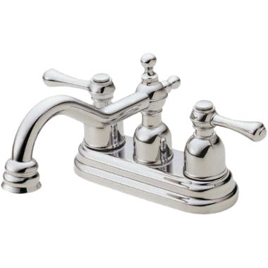 Click here to see Danze D301057PNV Danze Opulence Centerset Bathroom Faucet with Metal Touch-Down Drain, Two-Handle, 1.5 GPM, Lever Handle, ADA, WaterSense, Polished Nickel - D301057PNV