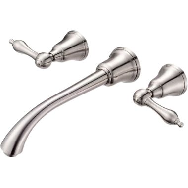 Click here to see Danze D316240BN Danze Fairmont Wall-Mount Widespread Bathroom Faucet with Metal Touch-Down Drain, Two-Handle, 1.5 GPM, Lever Handle, ADA, WaterSense, Brushed Nickel - D316240BN