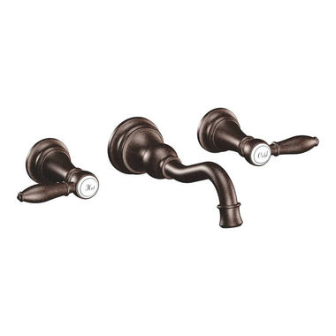 Click here to see Moen TS42106ORB Moen Weymouth Oil Rubbed Bronze Two-Handle, Wall-Mount Widespread Bathroom Faucet with Lever Handles, 1.2 GPM - TS42106ORB 