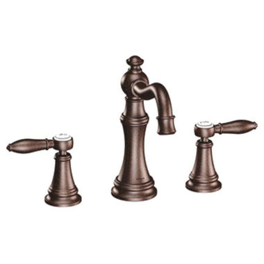 Click here to see Moen TS42108ORB Moen Weymouth High Arc Widespread Oil Rubbed Bronze Bathroom Faucet with Lever Handles, Suralockm, WaterSense, ADA, 1.2 GPM, 60 PSI, Two-Handles - TS42108ORB