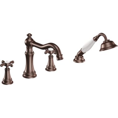 Click here to see Moen TS21102ORB Moen Weymouth TS21102ORB Two-Handle Diverter Roman Tub Faucet With Handheld Shower in Oil Rubbed Bronze