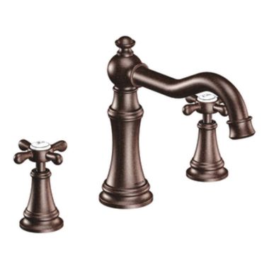 Click here to see Moen TS22101ORB Moen Weymouth Two-Handle Roman Tub Faucet Trim, Cross Handles, ADA, M-PACT, Oil Rubbed Bronze - TS22101ORB